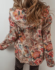 Beige Vintage Paisley Floral Printed Sherpa Lined Hooded Jacket