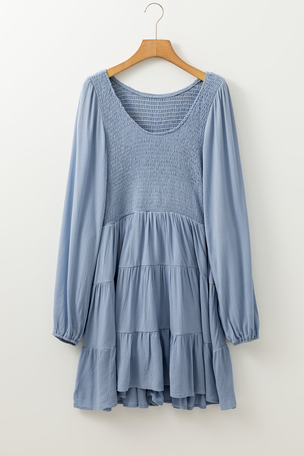 Ashleigh Blue Long Sleeve V Neck Smocked Tiered Mini Dress - Little Miss Vanilla