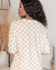 Beige Checkered Print Long Sleeve Top and Pants Lounge Set - Little Miss Vanilla