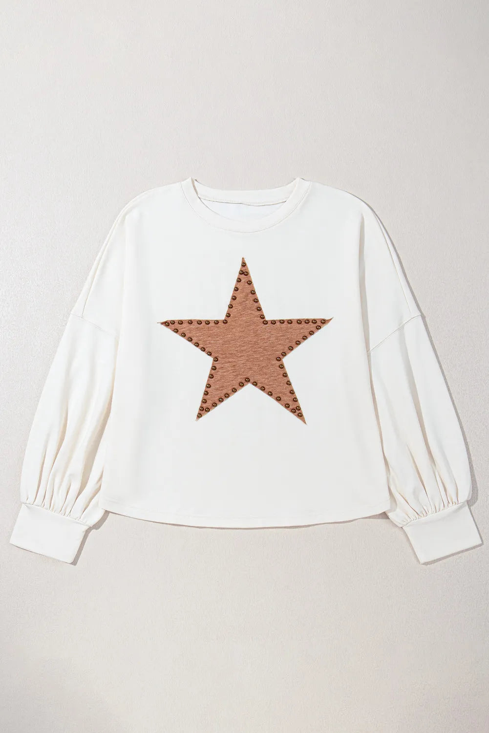 Plus Size Studded Star Round Neck Long Sleeve Blouse - Little Miss Vanilla