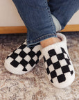 Black Checkered Print Fuzzy Slip On Winter Slippers - Little Miss Vanilla