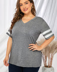 Plus Size Striped V-Neck Tee Shirt - Little Miss Vanilla