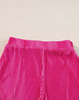 Bright Pink Casual Pleated Short Two-piece Set