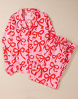 Pink 2pcs Bow Print Shirt Style Long Sleeve Pajama Set - Little Miss Vanilla