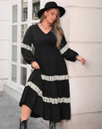 Plus Size Lace Detail V-Neck Long Sleeve Midi Dress - Little Miss Vanilla