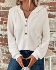 Waffle Knit Long Sleeve Drawstring Hooded Top - Little Miss Vanilla