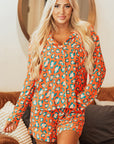 Orange Leopard Print Long Sleeve Shirt and Shorts Pajama Set - Little Miss Vanilla