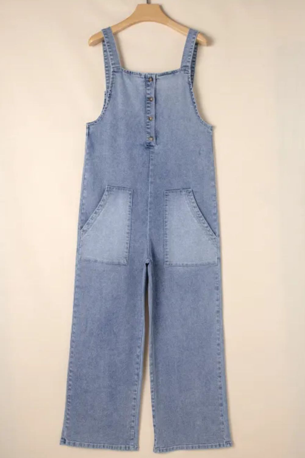 Wide Strap Denim Overalls with Pockets - Little Miss Vanilla