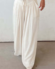 White Casual Tie Waist Pleated Wide Leg Pants