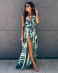 Mid-sleeve V-neck printed slim dress maxi - Little Miss Vanilla