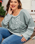 Plus Size Star Round Neck Long Sleeve Top - Little Miss Vanilla