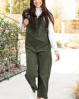 Jungle Green Solid Pocketed Loose Fit Corduroy Overall