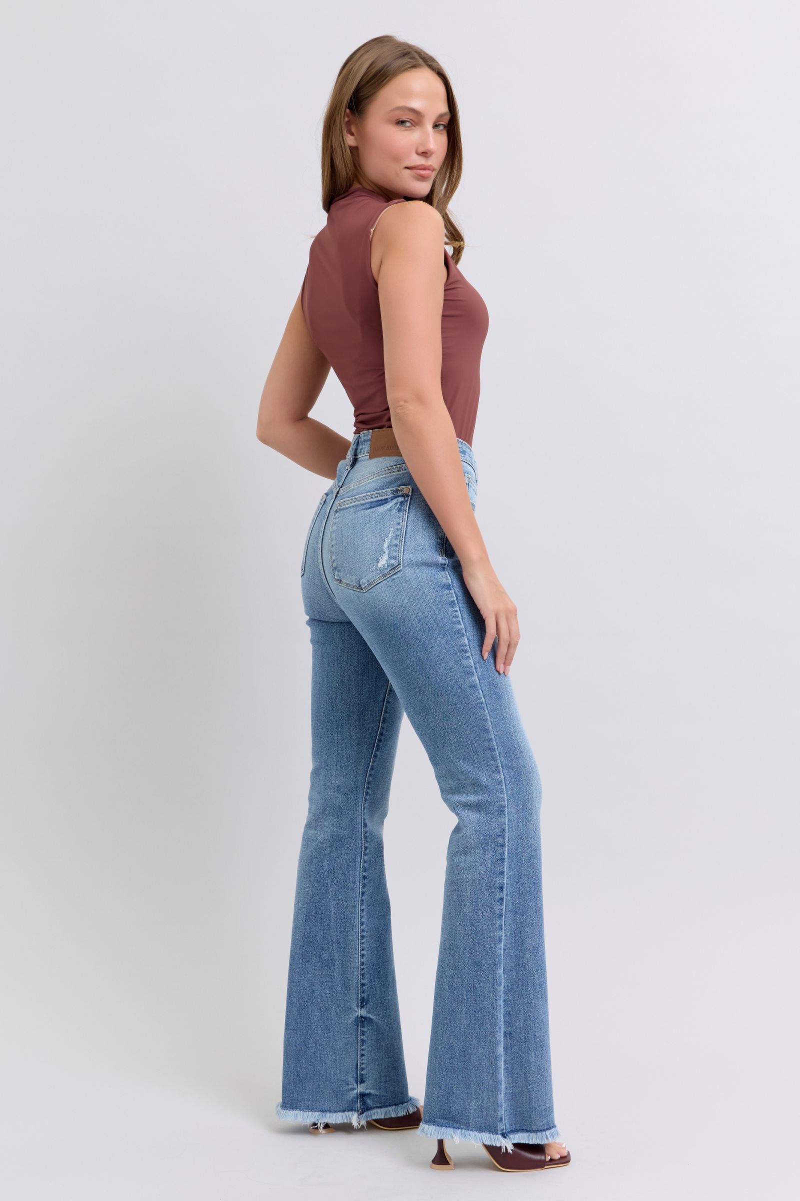 Judy Blue Full Size Raw Hem High Rise Bootcut Jeans - Little Miss Vanilla