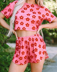 Rose Floral Print Crop Tee and Shorts Lounge Set - Little Miss Vanilla