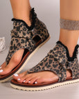 Denim Thong Sandals With Rear Zipper Summer Retro Beach Flat Shoes For Women