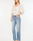 Kancan Mid Rise Frayed Hem Straight Jeans - Little Miss Vanilla