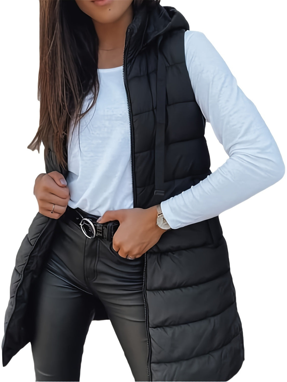 Plus Size Zip Up Hooded Vest Coat - Little Miss Vanilla