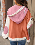 Coral Quilted Textured Patchwork Loose Fit Hooded Jacket - Little Miss Vanilla