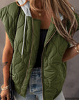 Jungle Green Quilted Drawstring Hooded Zip Up Puffer Vest - Little Miss Vanilla