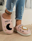 Light Pink Moon & Clock Pattern Fuzzy Home Slippers - Little Miss Vanilla