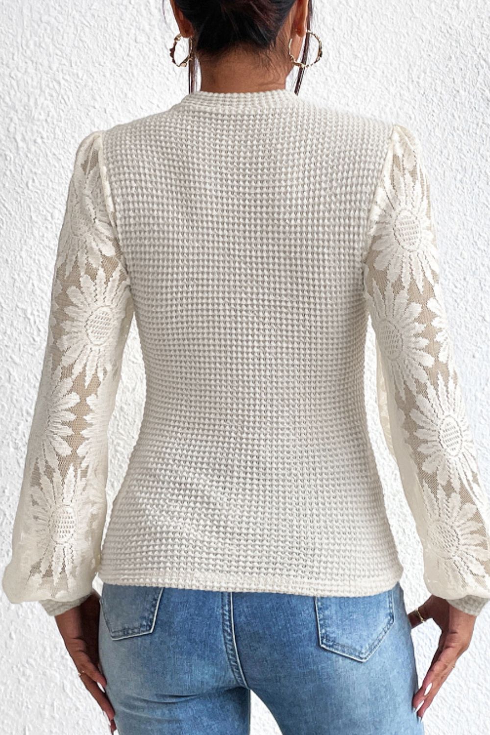 Mock Neck Lace Long Sleeve Top - Little Miss Vanilla