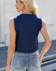 Tied Round Neck Denim Vest - Little Miss Vanilla