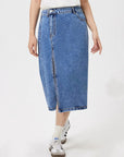 Slit Midi Denim Skirt with Pockets - Little Miss Vanilla