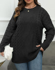 Plus Size Round Neck Long Sleeve Sweater - Little Miss Vanilla