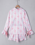 Pink Satin Bow Bell Sleeve Shirt and Ruffled Shorts Pajama Set - Little Miss Vanilla