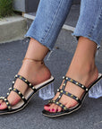 New Square Toe Transparent Sandals With Rivet Design Summer Fashion Crystal High-heeled Rivet Shoes For Women