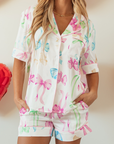 White Bowknot Print Buttoned Shirt High Waist Shorts Pajama Set - Little Miss Vanilla