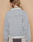 POL Star Textured Raw Hem Long Sleeve Denim Jacket - Little Miss Vanilla