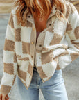 Brown Checked Snap Button Sherpa Jacket - Little Miss Vanilla