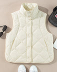 Beige Quilted High Neck Button Up Pocket Vest Coat - Little Miss Vanilla