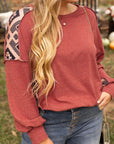 Plus Size Geometric Round Neck Long Sleeve Sweatshirt - Little Miss Vanilla