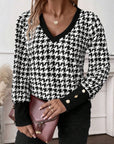 Houndstooth V-Neck Long Sleeve T-Shirt - Little Miss Vanilla