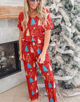 Red Christmas Tree Print V Neck Tee and Pants Lounge Set - Little Miss Vanilla