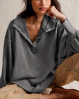 Exposed Seam Side Slit Long Sleeve Sweatshirt - Little Miss Vanilla