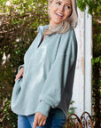 Plus Size Textured Johnny Collar Long Sleeve Sweatshirt - Little Miss Vanilla