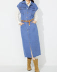 Slit Half Button Collared Neck Cap Sleeve Denim Dress - Little Miss Vanilla