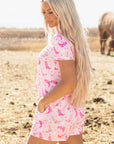 Pink Western Boots Printed Short 2pcs Lounge Set