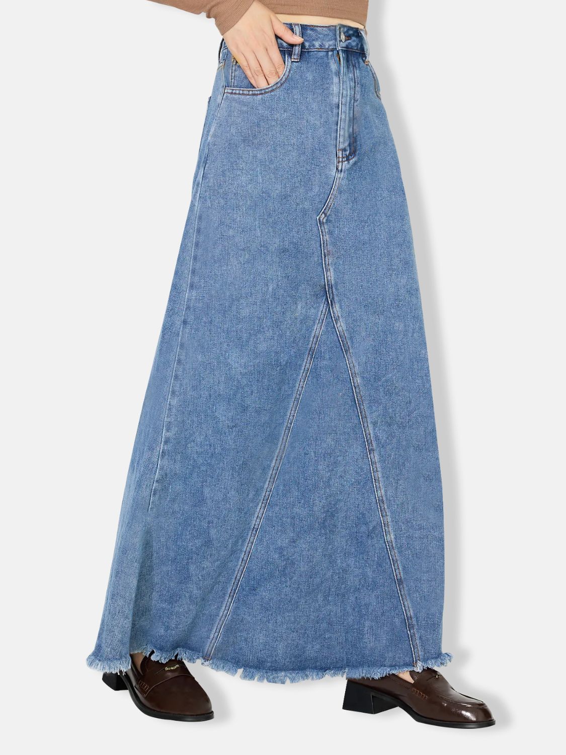 Raw Hem Maxi Denim Skirt - Little Miss Vanilla