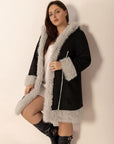 Plus Size Fuzzy Trim Open Front Long Sleeve Hooded Coat - Little Miss Vanilla