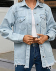 Flap Pocket Raw Hem Denim Jacket - Little Miss Vanilla