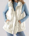 White Quilted High Neck Zip Up Jacket Vest - Little Miss Vanilla