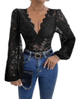 Tight Long Sleeve V-neck Lace Jumpsuit - Little Miss Vanilla