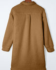 Khaki Contrast Flap Pocket Single Breasted Teddy Coat