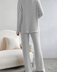 Light Grey Ribbed Knit V Neck Slouchy Two-piece Outfit - Little Miss Vanilla