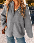 Medium Grey Fleece Zip Up Drawstring Hooded Pocketed Jacket - Little Miss Vanilla