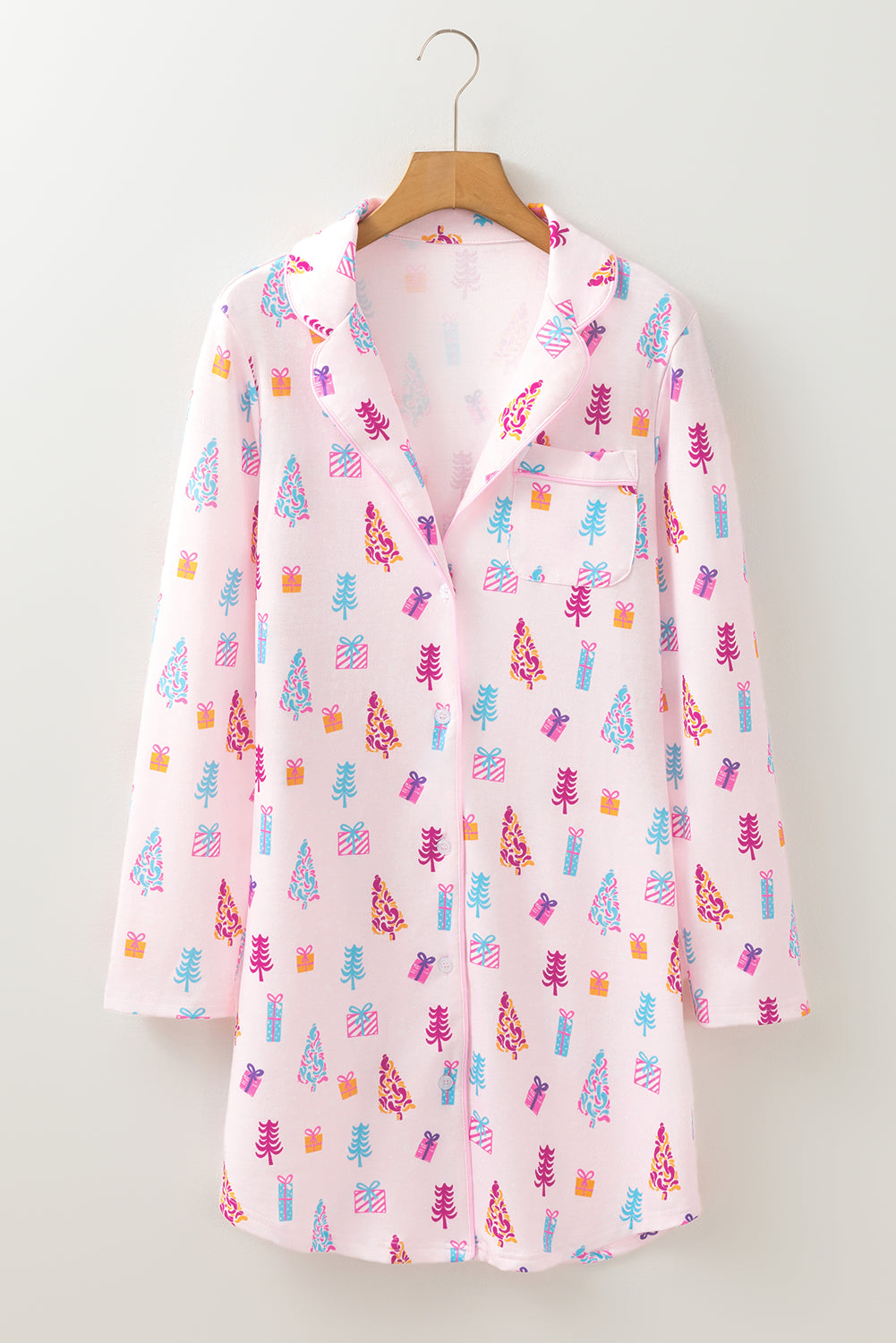 Pink Christmas Twinkle Tree Print Shirt Sleep Dress - Little Miss Vanilla